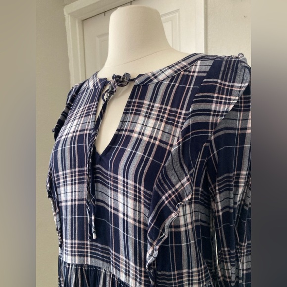 LOFT Blue Plaid Ruffle Dress‎ size S - Picture 10 of 12
